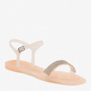 Qupid Women Shiny Rhinestone Bedazzled Jelly Ankle Strap Sandals - Nude -